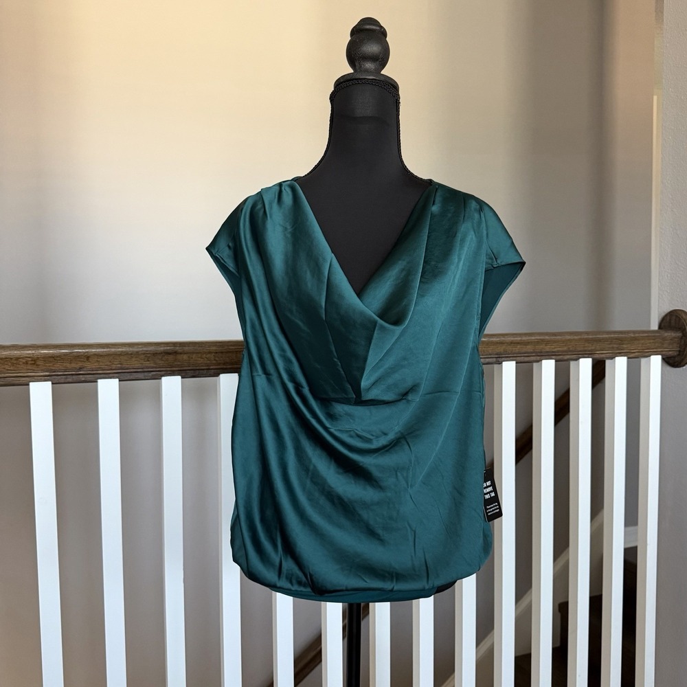 Express NWT Green Satin Cowl Neck Bodysuit Sz Large Goth Party Cocktail Grunge